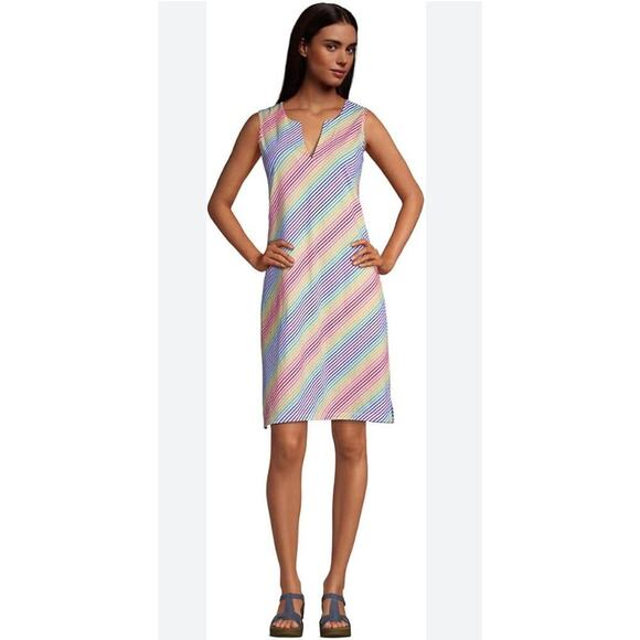 Lands' End Size M Medium 10 - 12 Rainbow Striped Tank Dress - Picture 1 of 6